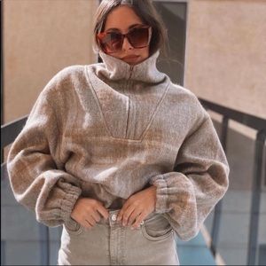 ZARA PLAID ZIPPER HI NECK SWEATER XS